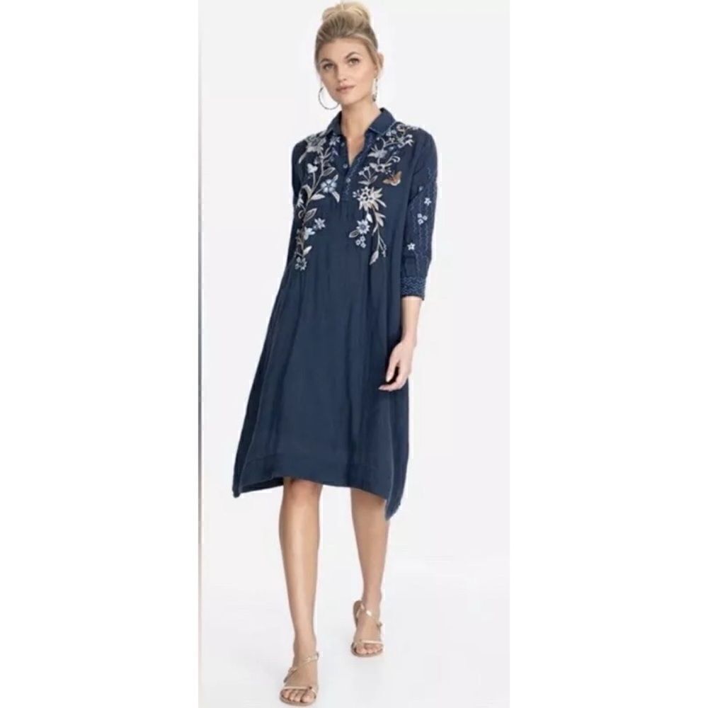 Johnny Was Shiloh Henley Floral Embroidered Shirt Dress Size XL / NWT - Picture 4 of 10